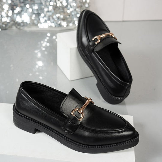 Damen Elegante und modische Loafer mit goldener Kettendekoration R&B