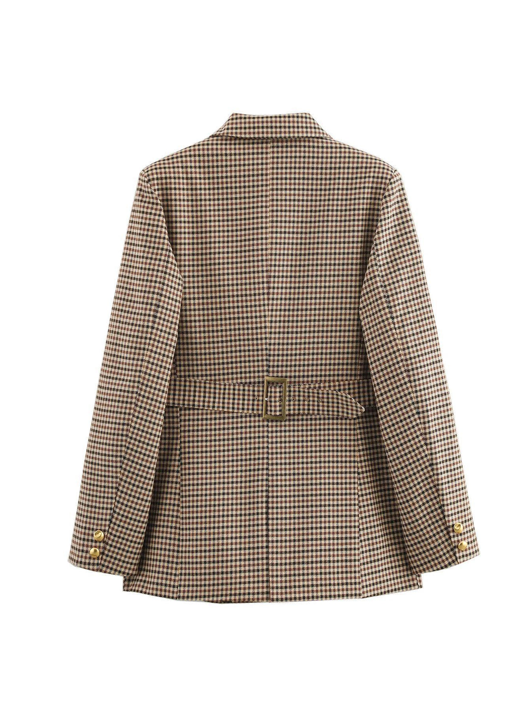 Damen karierten Blazer mit goldenen Knöpfen und praktischen Taschen R&B