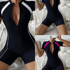 Damen Kurzarm Schwimmanzug mit tiefem V-Ausschnitt R&B