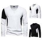 Herren Langarmshirt mit modernem V-Ausschnitt und kontrastierenden Ärmel-Paneelen