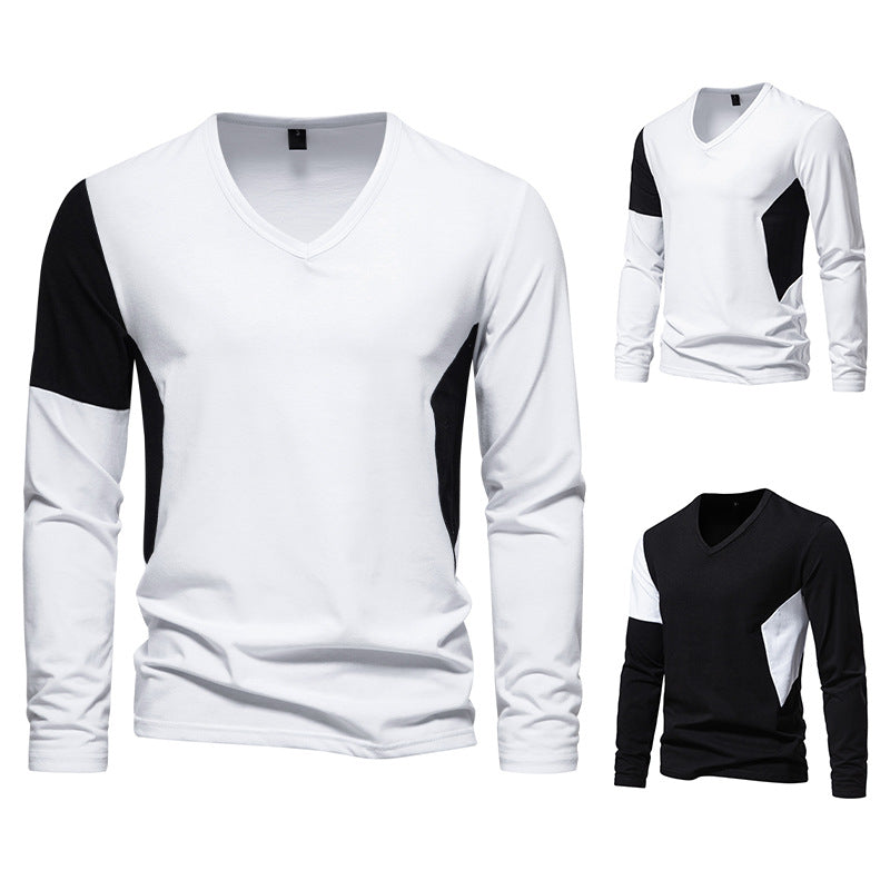 Herren Langarmshirt mit modernem V-Ausschnitt und kontrastierenden Ärmel-Paneelen