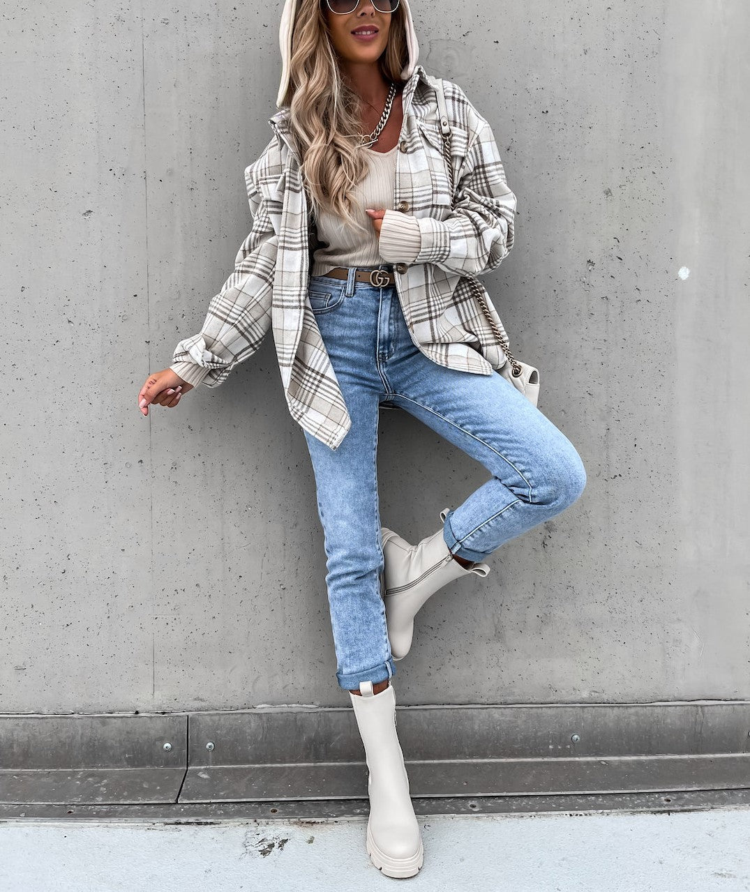 R&B | Street Style Chic karierte Jacke mit Kapuze