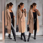Damen Eleganter Doppelreiher-Mantel mit strukturiertem Stoff und taillierbarem Gürtel R&B