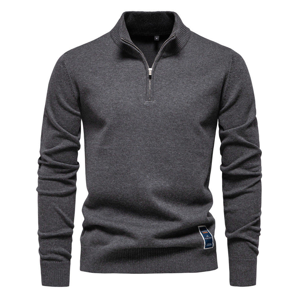 Herren Pullover mit kurzem Reißverschluss und modischem Stehkragen