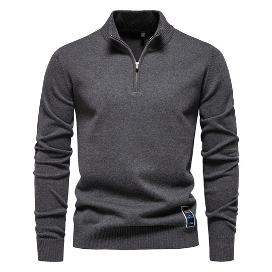 Herren Pullover mit kurzem Reißverschluss und modischem Stehkragen R&B