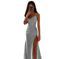 R&B | Schnürung Falten Schlitz Satin Schmaler Schnitt Bodycon Kleid
