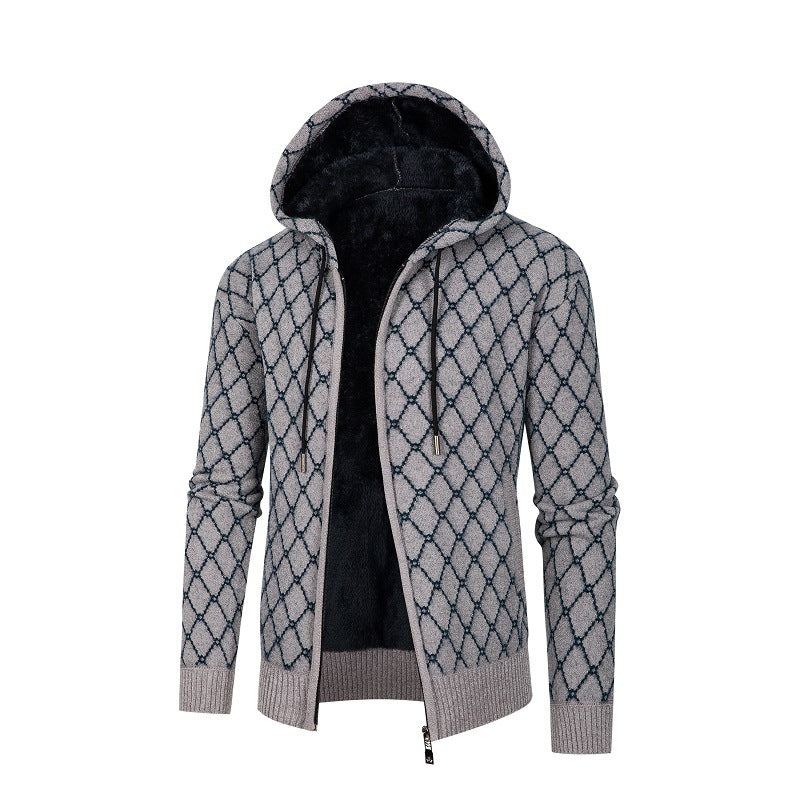 Herren Kapuzenjacke mit modernem Rautenmuster und kuscheligem Innenfutter