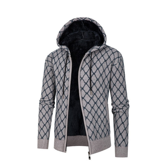 Herren Kapuzenjacke mit modernem Rautenmuster und kuscheligem Innenfutter R&B