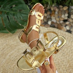 Damen Glänzende Riemensandalen mit modischen Schnallen R&B