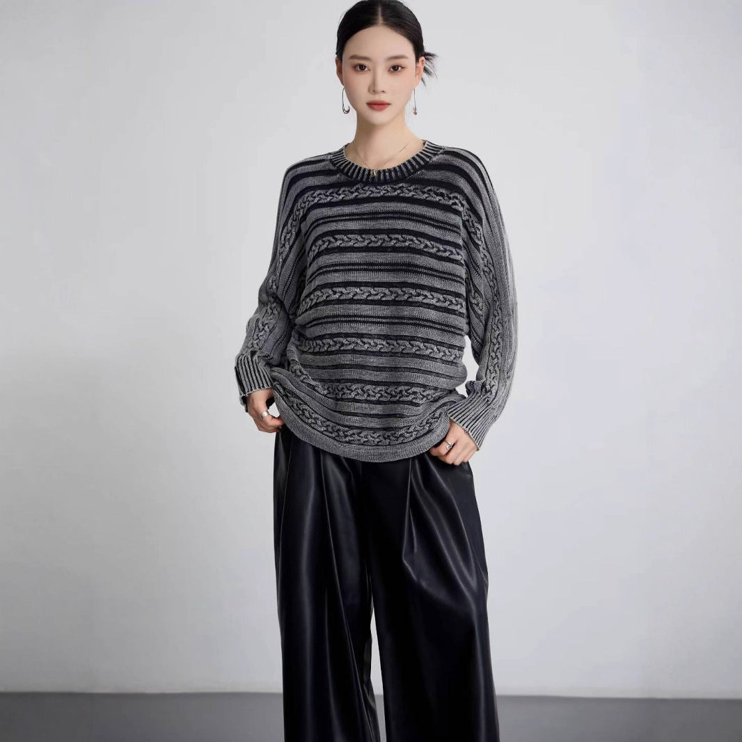 Damen Modischer Strickpullover mit strukturiertem Muster und weitem Schnitt R&B