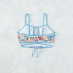 Damen Crop-Top Bikinioberteil mit floralem Design und verspielten BindR&Bändern R&B