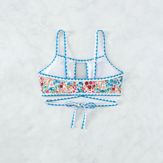 Damen Crop-Top Bikinioberteil mit floralem Design und verspielten Bindebändern R&B