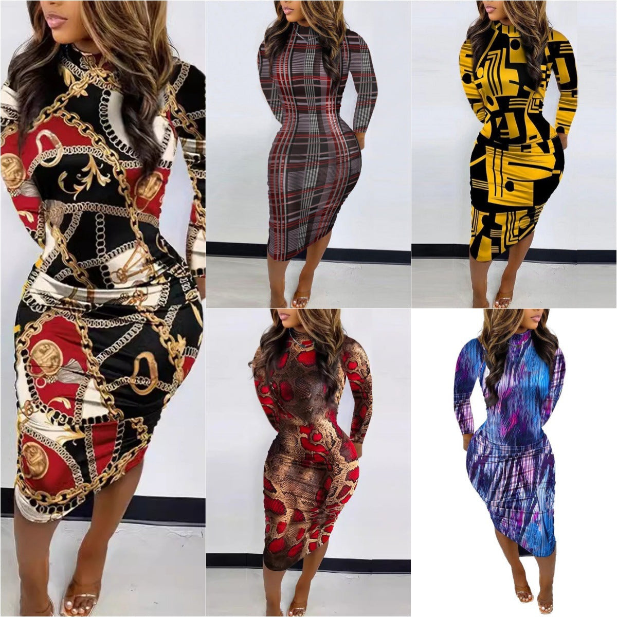 Damen Körperbetontes Kunstwerk Kleid R&B