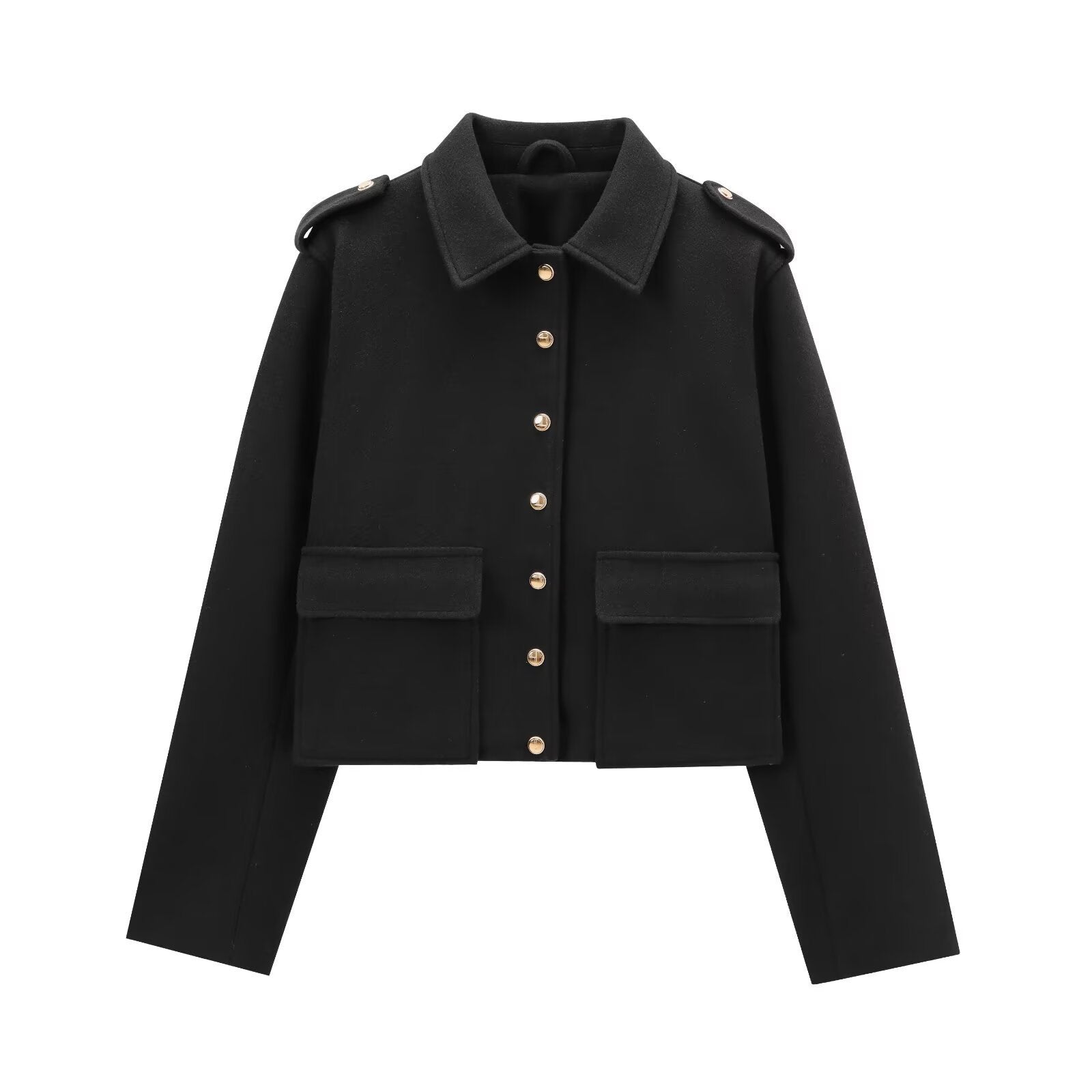 Damen moderne cropped Jacke mit goldenen Druckknöpfen R&B