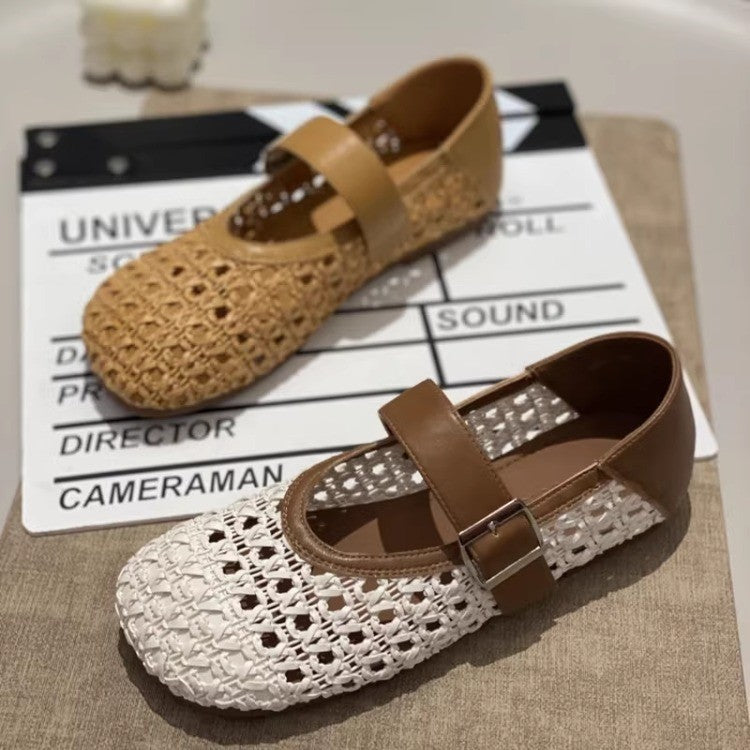 Damen Mary Jane Schuhe mit filigranem Geflecht und verstellbarem Riemen