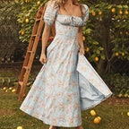 Damen Maxikleid mit Puffärmeln und floralem Cut-out-Design R&B