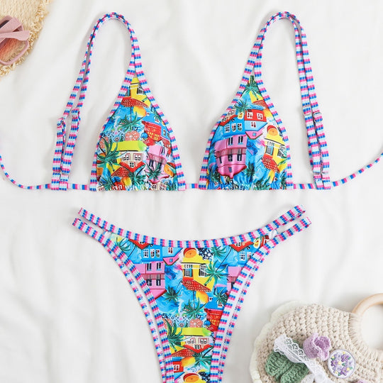 Damen Triangel-Bikini-Set mit verstellbaren Trägern und floralem Muster R&B