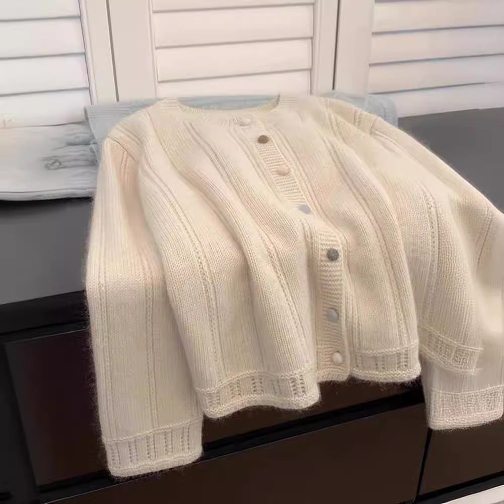 Damen Grobstrick-Cardigan mit geschmackvollem Knopfverschluss und weiten Ärmeln R&B