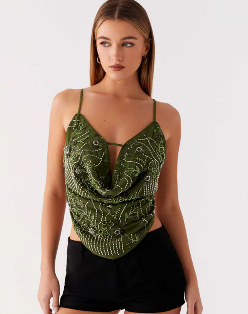 Damen Dekoratives Top mit tiefem Ausschnitt und raffinierten Stickdetails R&B