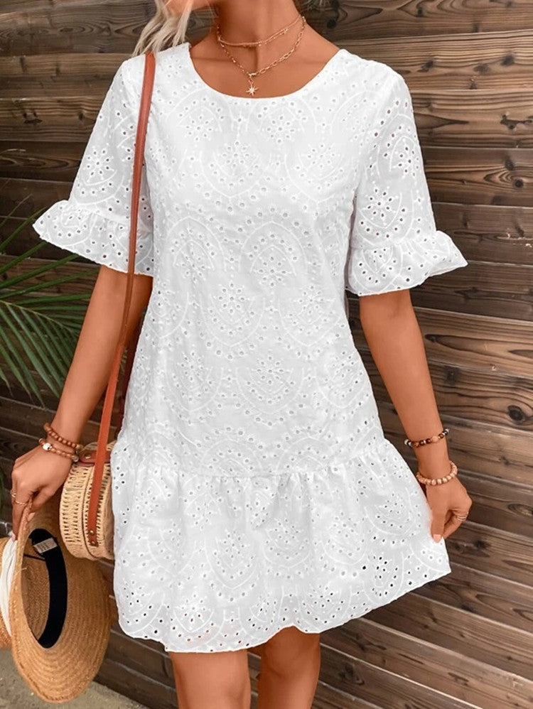 Damen Sommerliches Spitzenkleid mit voluminösen Rüschensäumen R&B