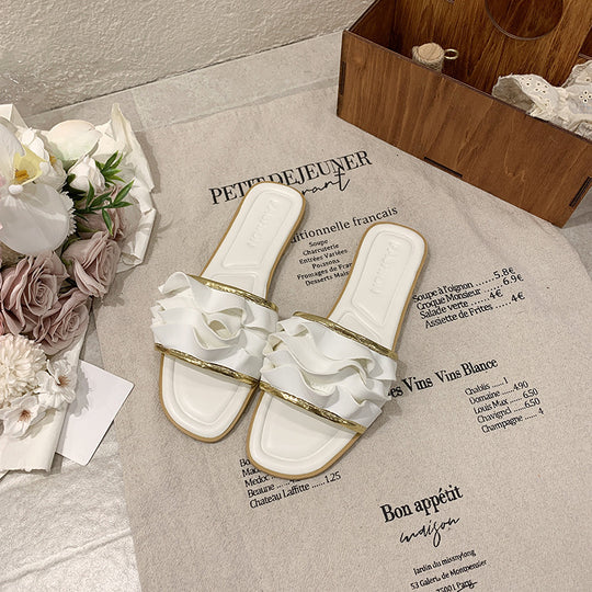 Damen elegante Riemensandalen mit dekorativem Rüschendetail R&B
