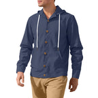 Herren nan leichte Kapuzenjacke mit Knopfleiste, Kängurutasche und Tunnelzug R&B