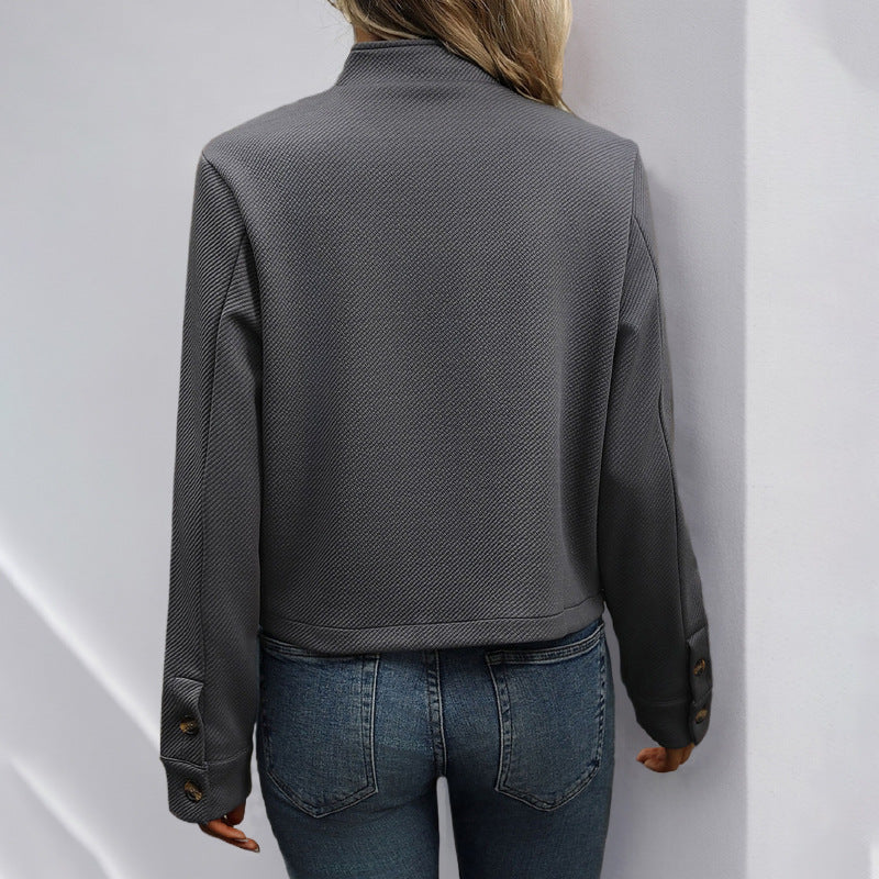 Damen stylische Jacke mit Knopfdetails und modernem Schildkragen R&B