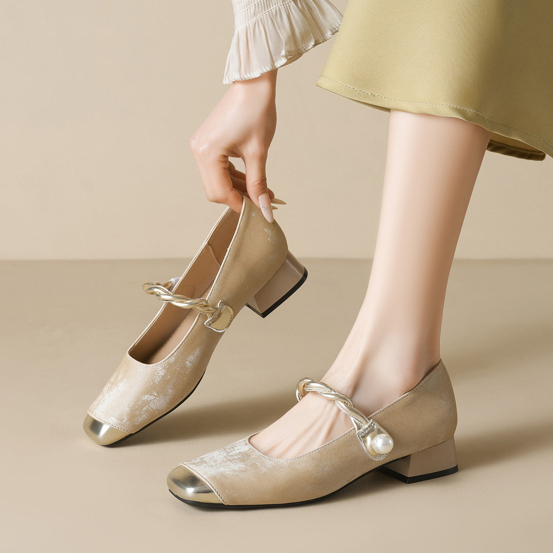 Damen elegante Ballerinas mit luxuriösem Perlenschmuck und modischem Riemendesign R&B