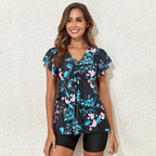 Damen Badeshirt mit Rüschen und integrierten Shorts R&B