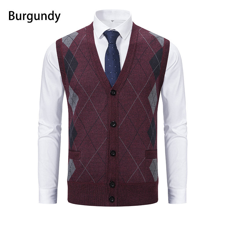 Herren elegante Strickweste mit modernem Rautenmuster und praktischen Taschen