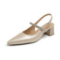 Damen Slingback-Pumps mit eleganter Strass-Applikation und komfortablem Blockabsatz