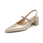 Damen Slingback-Pumps mit eleganter Strass-Applikation und komfortablem Blockabsatz