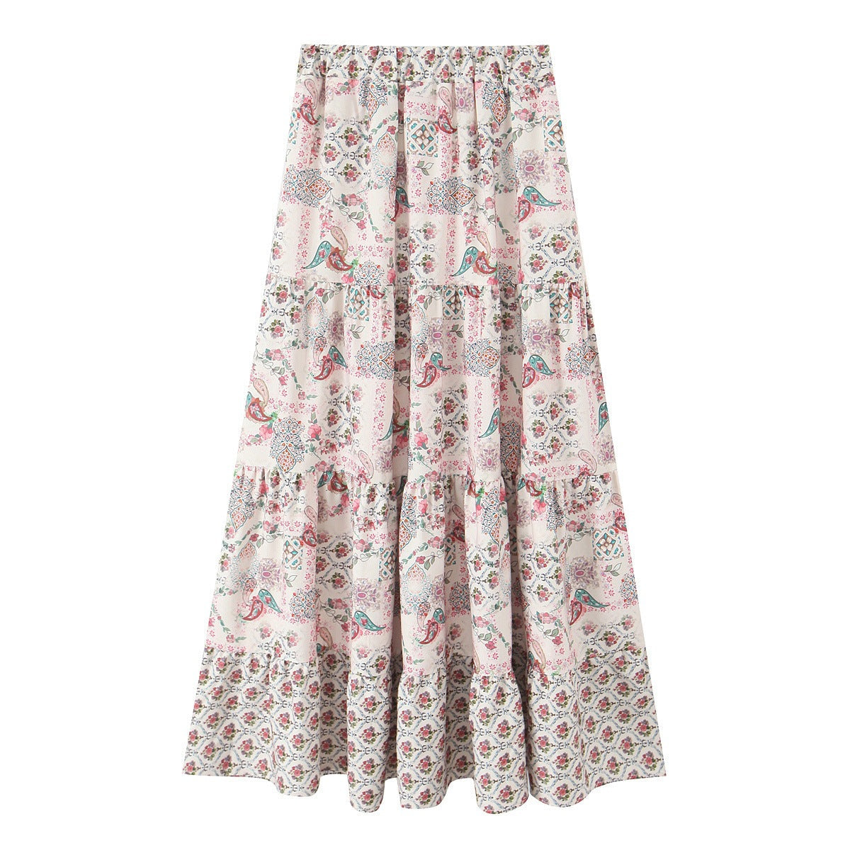 Damen Maxirock mit verspieltem Patchwork-Muster und voluminöser Silhouette R&B