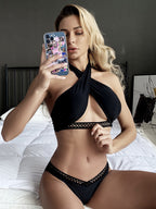 Damen Triangel-Bikini-Set mit bindbarem Oberteil und hoch geschnittenem Höschen R&B