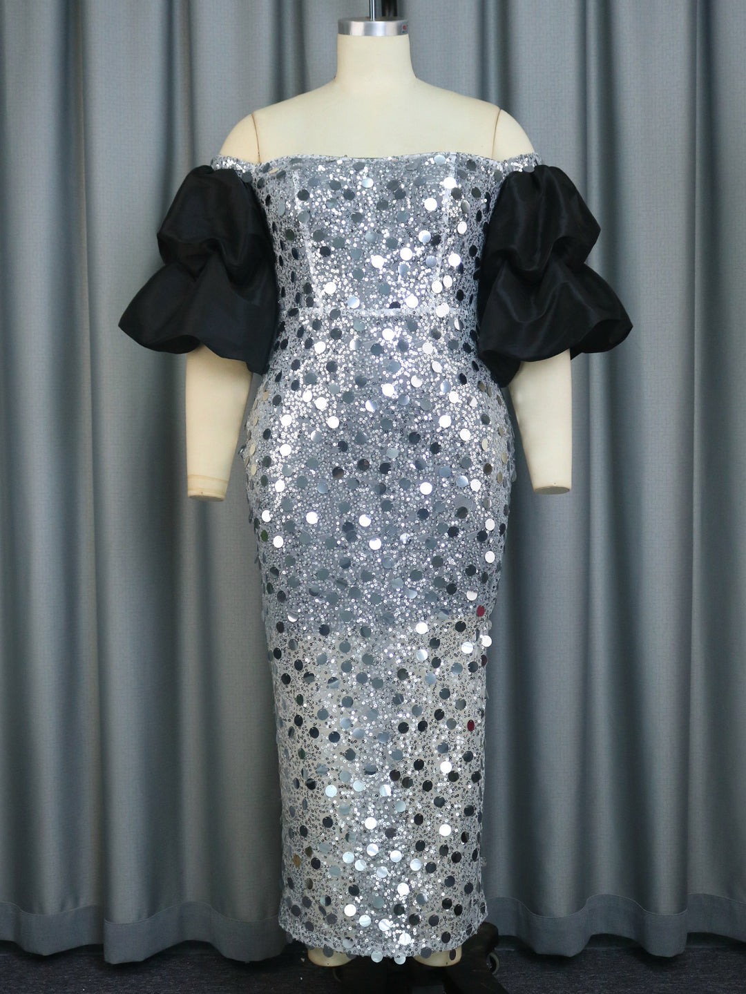 Damen Glitzerndes Abendkleid mit voluminösen Puffärmeln R&B