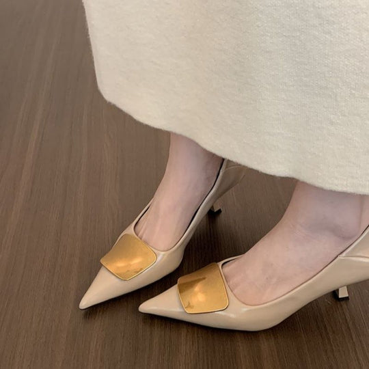 Damen spitze Stiletto-Pumps mit dekorativem Goldakzent R&B