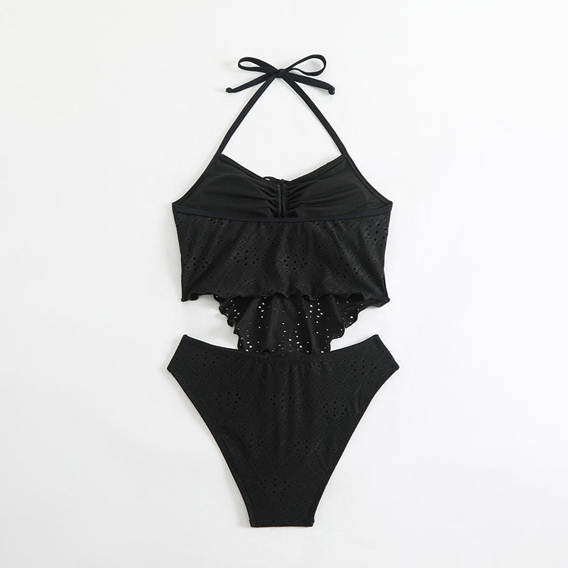 Damen Tankini mit verspieltem Volant und modischem Lochmuster
