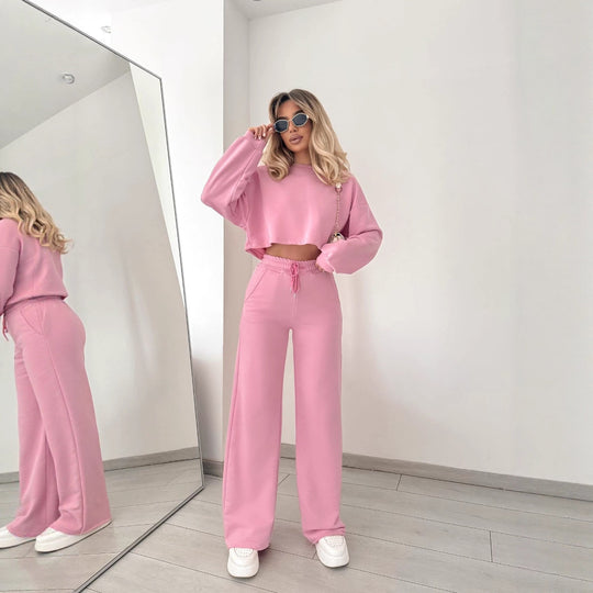 Damen lässiges Crop-Oberteil mit hoher Taille und weitem Hosenanzug R&B