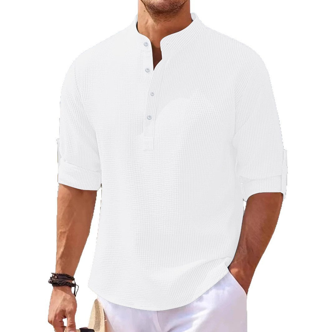 Herren lässiges Henley-Shirt mit strukturierter Oberfläche R&B