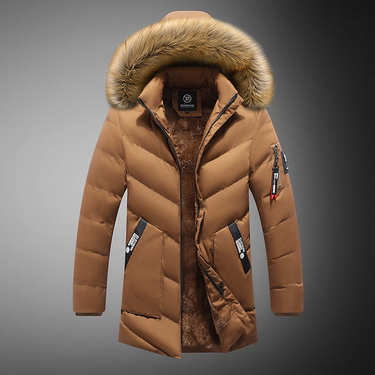 Herren gesteppte Winterjacke mit abnehmbarem Kunstfellkragen und praktischen Taschen R&B
