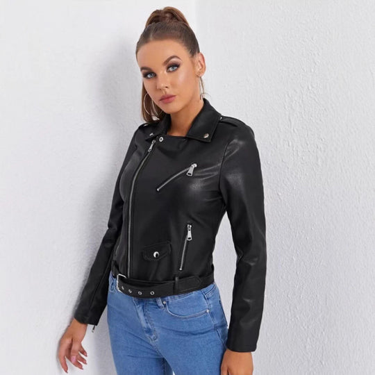 Damen Bikerjacke mit asymmetrischem Reißverschluss und Akzenten