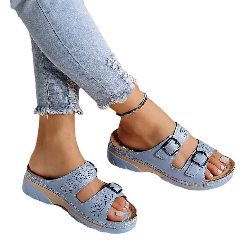 Damen Komfortable Wedge-Sandaletten mit verstellbarem Riemendesign und anatomischem Fußbett R&B