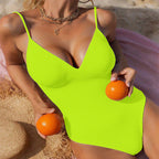 Damen Einteiliger Badeanzug mit tiefem V-Ausschnitt und feinem Rippdesign