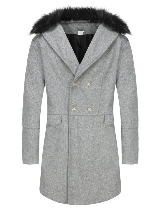 Herren elegante Wolljacke mit kunstfellkragen R&B