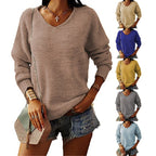 Damen Grobstrickpullover mit tiefem V-Ausschnitt und lässiger Passform