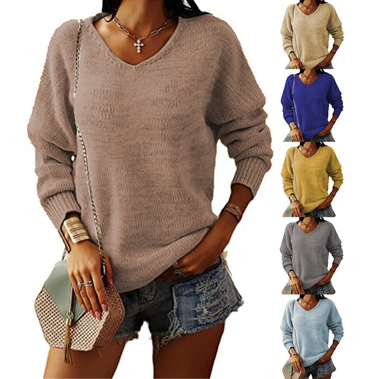 Damen Grobstrickpullover mit tiefem V-Ausschnitt und lässiger Passform