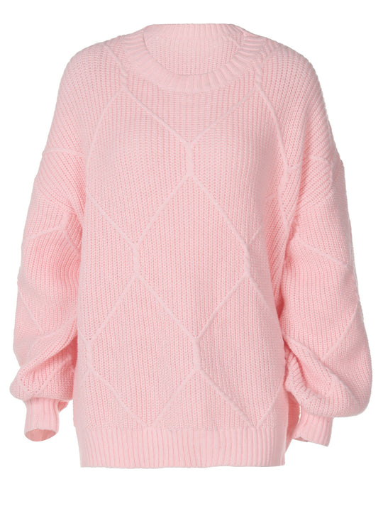 Damen Grobstrickpullover mit asymmetrischem Schnitt und weitem Bund R&B