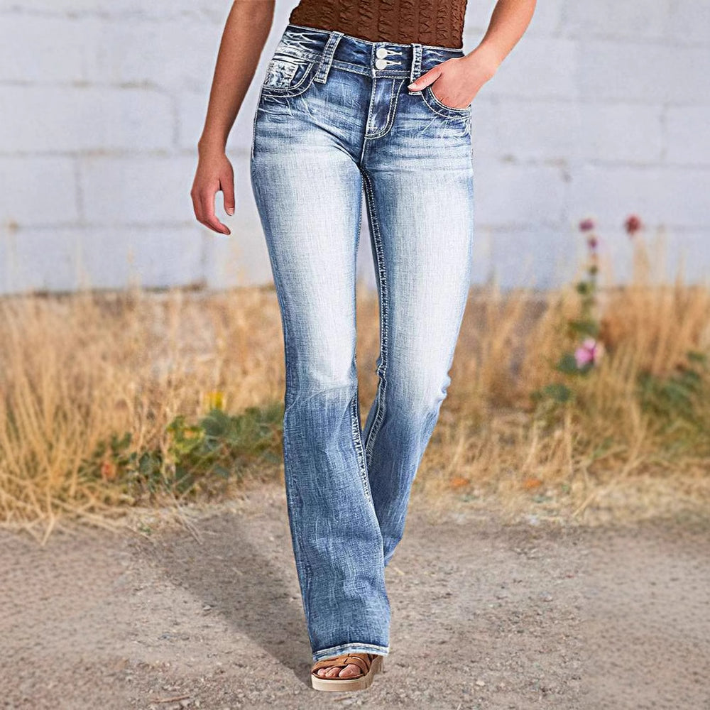 Damen Bootcut Jeans mit auffälligen Rückentaschen R&B