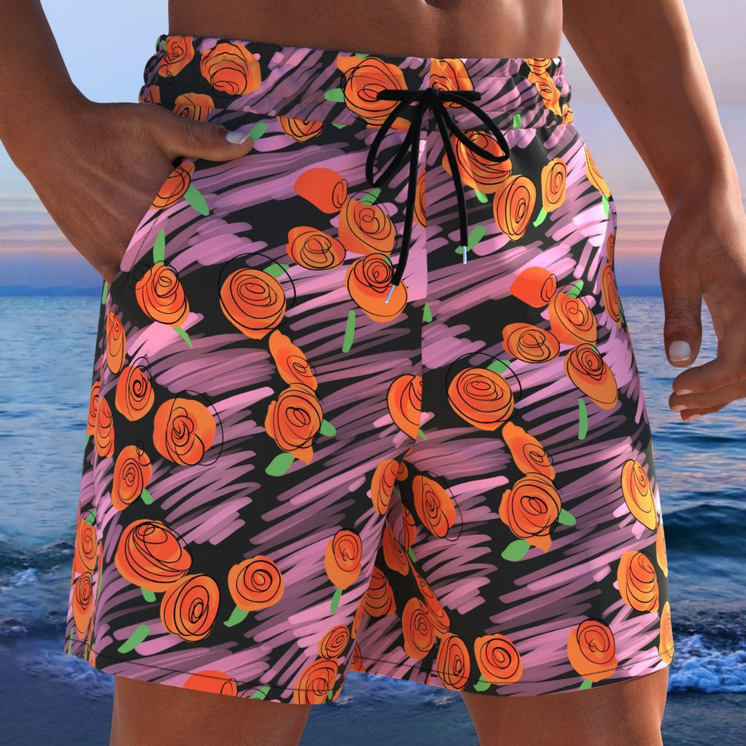 Herren Badeshorts mit modernem Streifen-Design und elastischem Bund R&B