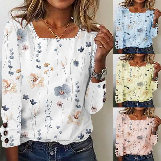 Damen Bluse mit floralem Druck und dekorativen Knopfdetails R&B